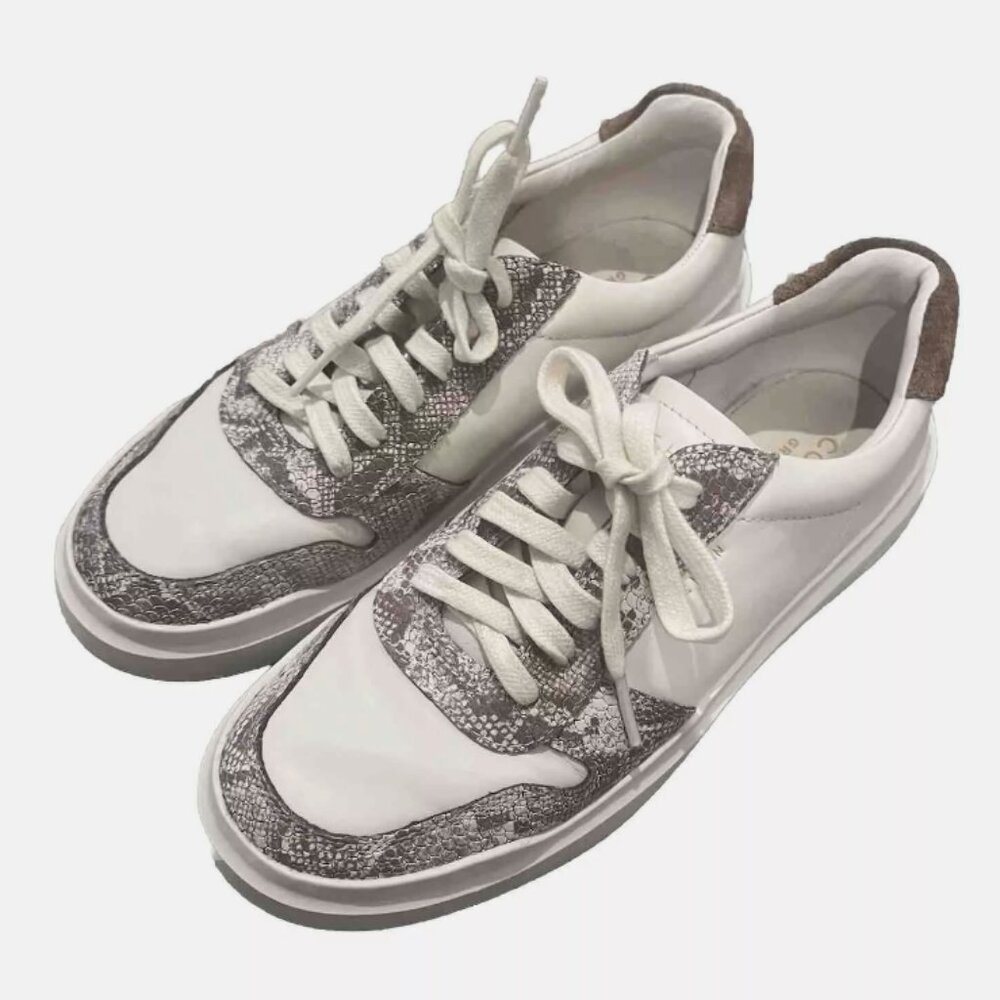 Cole Haan Grand Pro Rally Sneakers Shoes Women's Sz 8B Ivory Smooth Snake Print